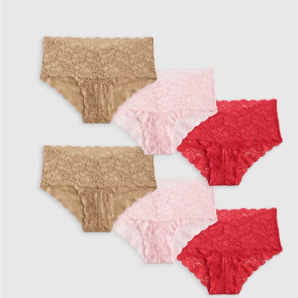Quince Stretch Lace Cheeky Brief in Clay, Pale Pink, Ruby size Medium Y846